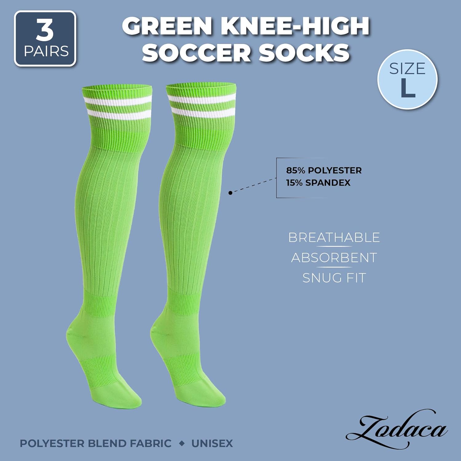 Green Knee High Soccer Socks (Unisex, Large, 3 Pairs): Clothing