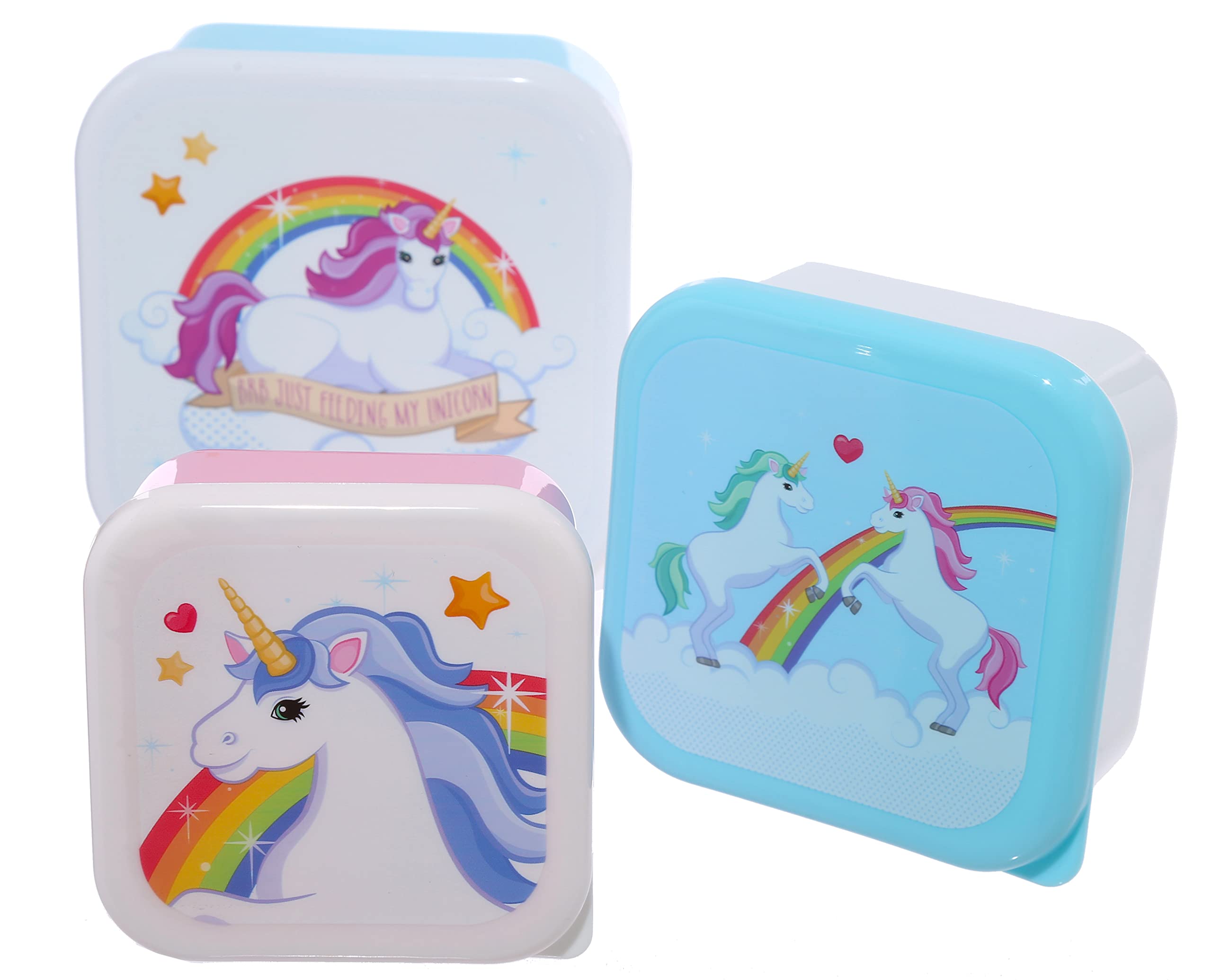 Puckator Enchanted Rainbows Unicorn Set of 3 Lunch Box Snack Storage S/M/L - - Lunchbox with Multi Compartments - Small Food Containers - for Adults and Kids - Girls Boys Lunchbox