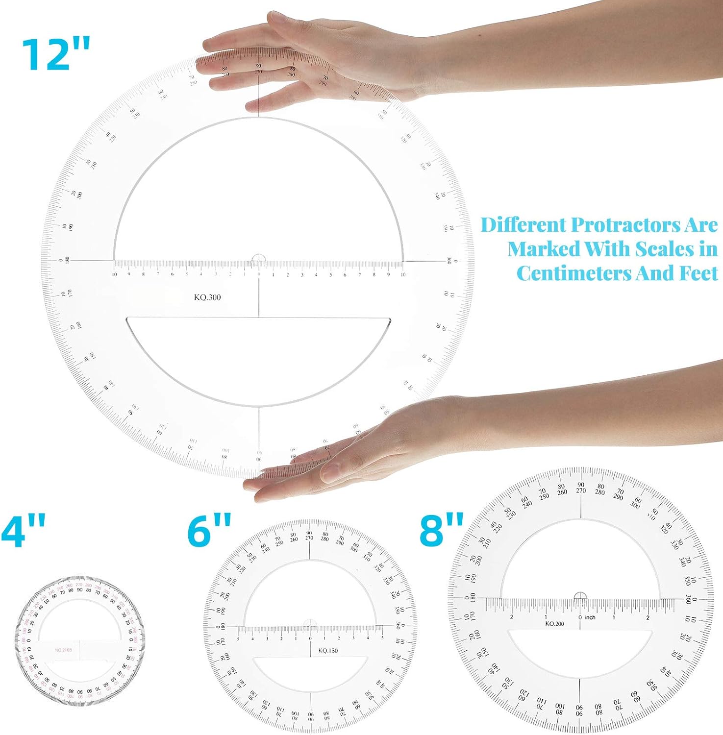 Multi-size Plastic Protractor 360 Degrees Math Protractors Clear Circular Protractors Mathematical Tool for Angle Measurement, Student School Office Supplies (4 Inch, 6 Inch, 8 Inch, 12 Inch): Home Improvement