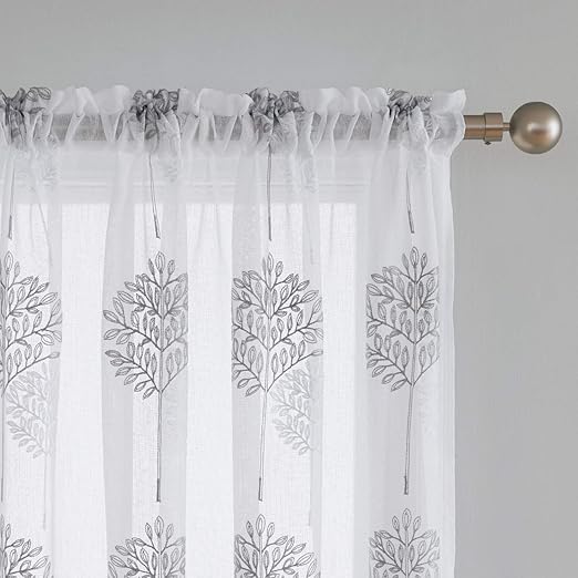 Amazon Com Deconovo Sheer Curtains Embroidered Tree Pattern Semi