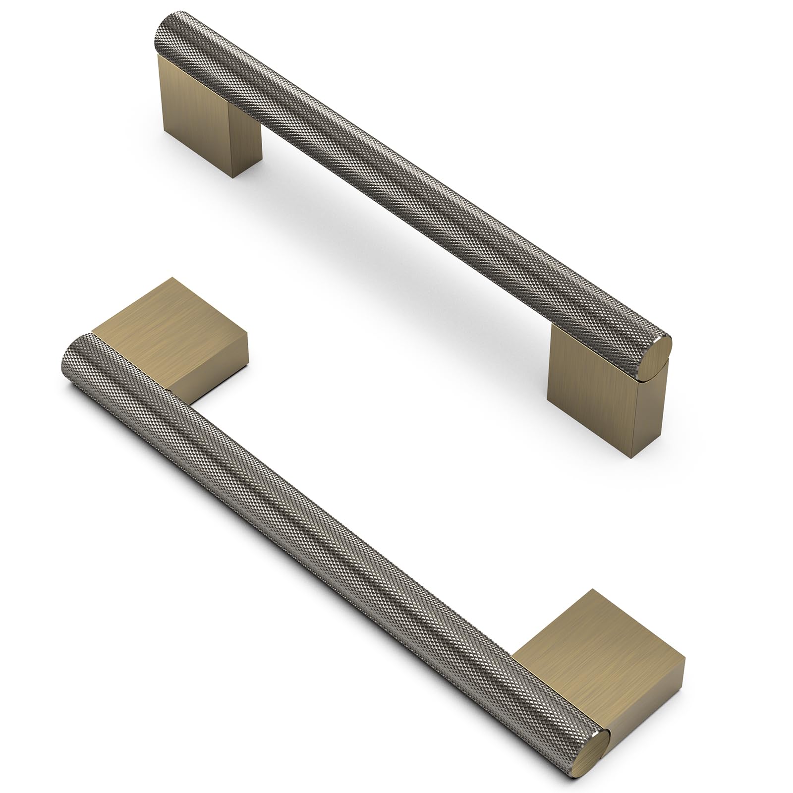 FURNIWARE Pack of 10 Vintage Cabinet Handles, Knurled Furniture Handles, 128 mm Hole Spacing, Shinny Antique Brass, Kitchen Handles, Drawer Handles, Furniture Handles for Kitchen Cabinets, Cupboards,