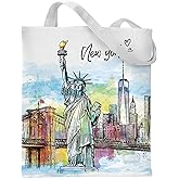 VeloKomo New York Souvenirs Bag - Watercolor Nyc Gifts Tote Bags Reusable Cotton Grocery Handbag Shopping Work Beach Travel Essentials Aesthetic Christmas Birthday Gift For Women Mom Friend Wife