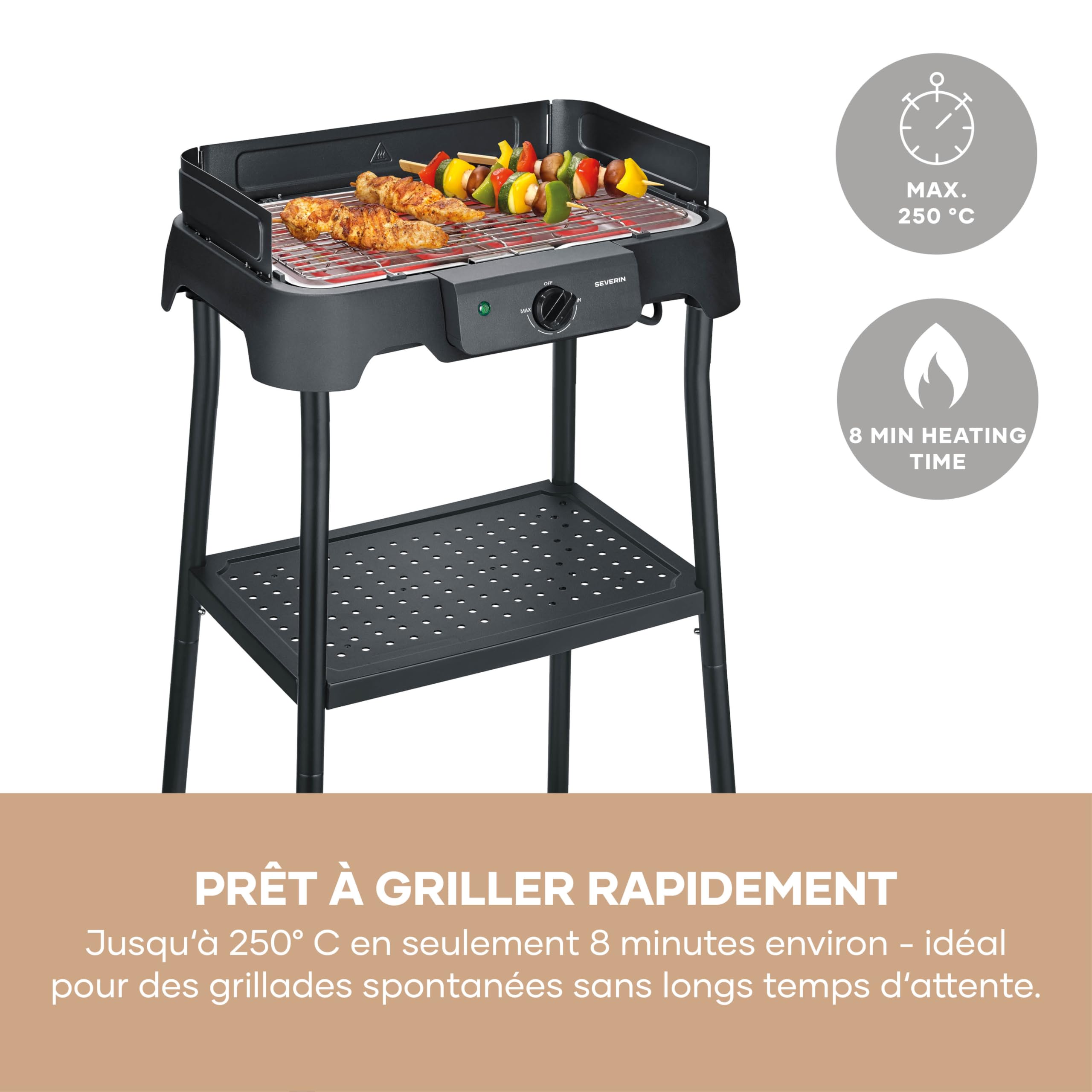 Barbecue Électrique Sur Pied, Grill de Table, Inox, Balcon, 2000W