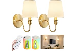MAGLAW Battery Operated Wall Sconce Set of 2,Wireless Wall Sconces with 10000 mAh,RGB Rechargeable Sconces with Remote,Cordless Wall Lights for Bedroom,Living Room,Bathroom,Renter Friendly Home Decor (Gold)