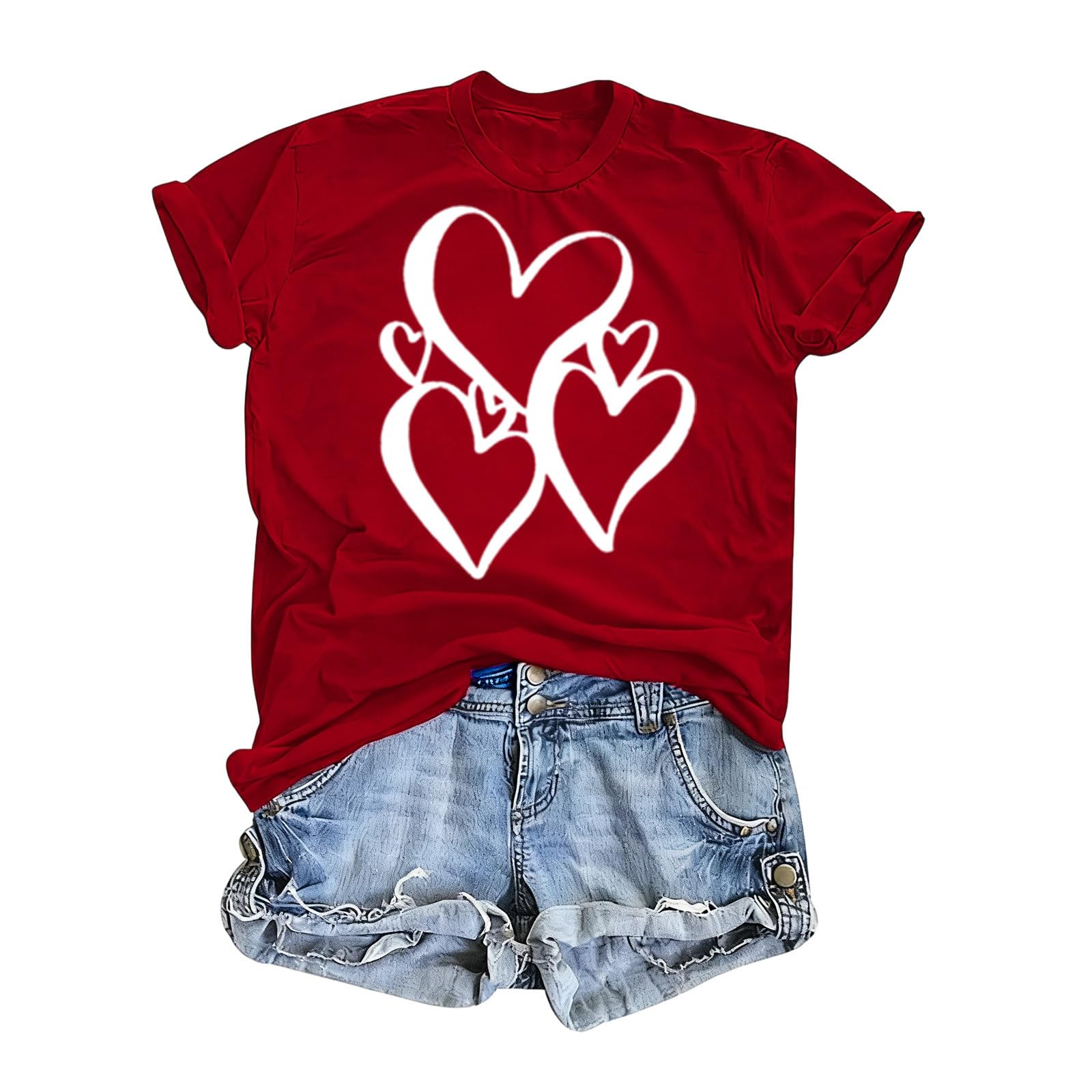 Valentine Shirts for Women Valentine's Day Shirts Women Fashion Plus Size Graphic Tee Cute Short Sleeve Vintage Top Shirt Heart Valentine Clothes Red S