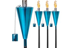 FAB BASED Oil Torch Lamp Torch for Outside/Patio/Garden/Lawn/Backyard - 55 inch - Stainless Steel - Fiber Glass Wick - Set of 4 Pieces-Outdoor Oil Lamp for Citronella Blue