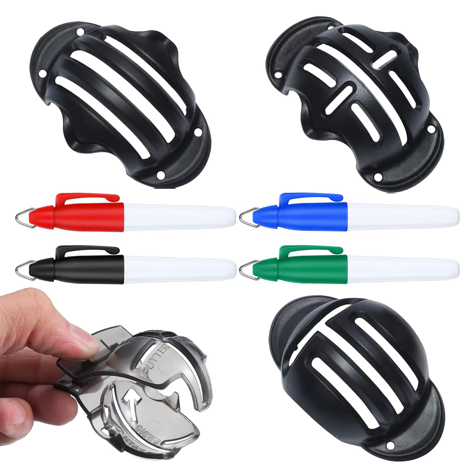 Newhomestyle 4 PCS Golf Ball Markers Line Drawing Tool with 4 Colored Pens, Marking Liner Alignment Tool Set for Golf Training Accessories