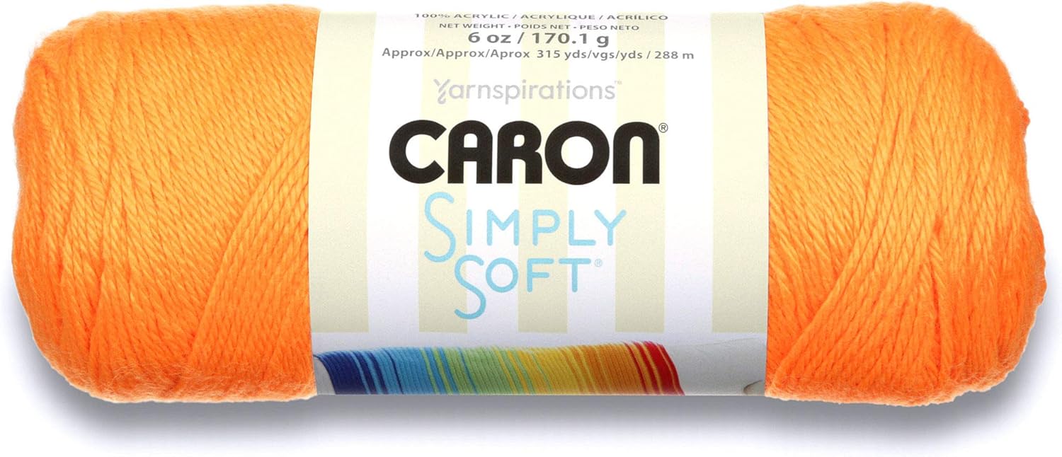 Caron Simply Soft Solids Yarn, Gauge 4 Medium, 100% Acrylic Neon Orange - Machine Wash & Dry