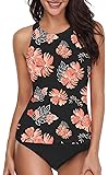Holipick Women Tankini Swimsuit High Neck Halter Tummy Control Two Piece Bathing Suit