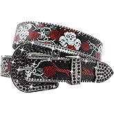 EVERBLTING Skull Rhinestone Belt Western Belts for Men Women Y2k Goth Emo Skull Sequin Belt Cowgirl Cowboy Belt