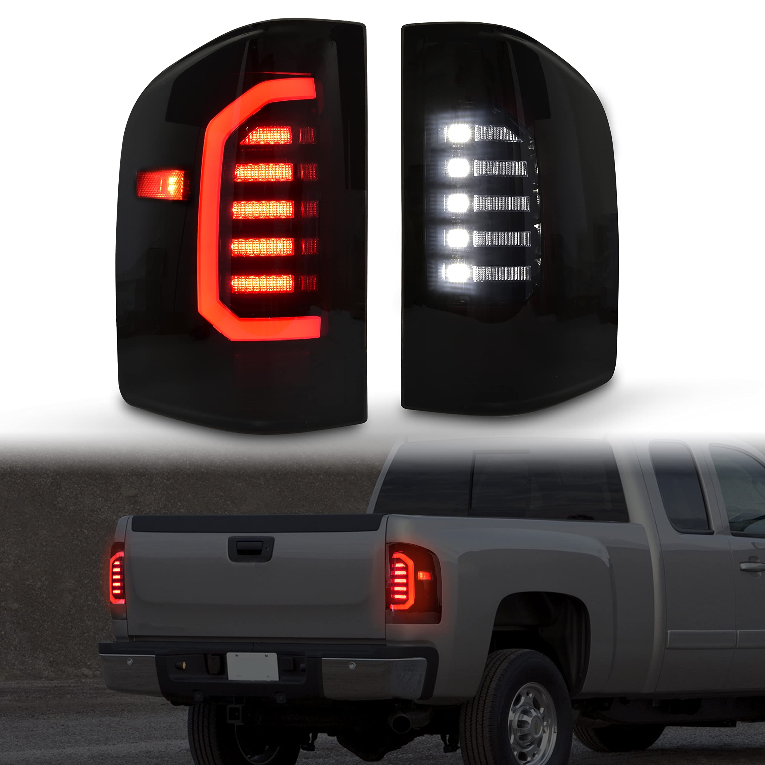 Photo 1 of KEWISAUTO LED Tail Lights for 2007-2014 Silverado 1500, Full LED Taillight Rear Brake Stop Turn Signal Tail Lamps for Chevy Silverado 1500 / GMC Sierra 2500HD 3500HD 2007-2014 Accessories (2PCS)