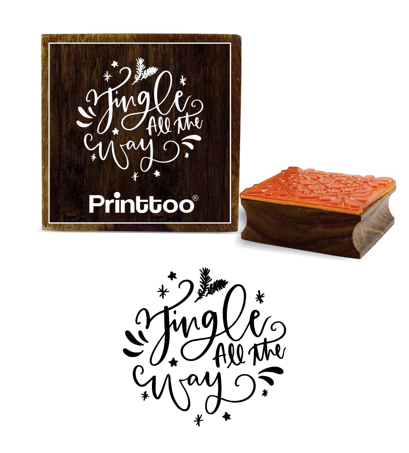 Printtoo Jingle All The Way Word Design Diary Card Square Wooden Rubber Stamp-2 x 2 Inches