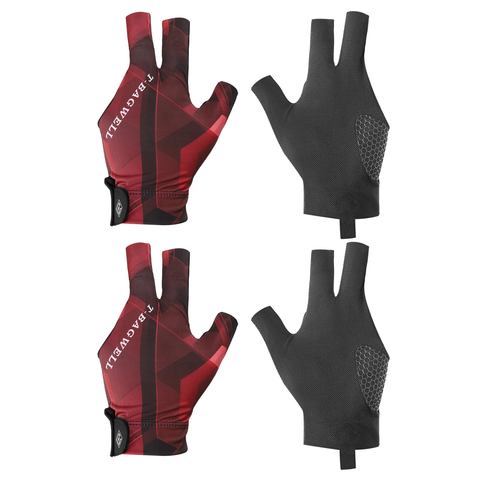 PATIKIL 3 Finger Pool Glove Left Hand, 2 Pcs Billiard Gloves, Black Red