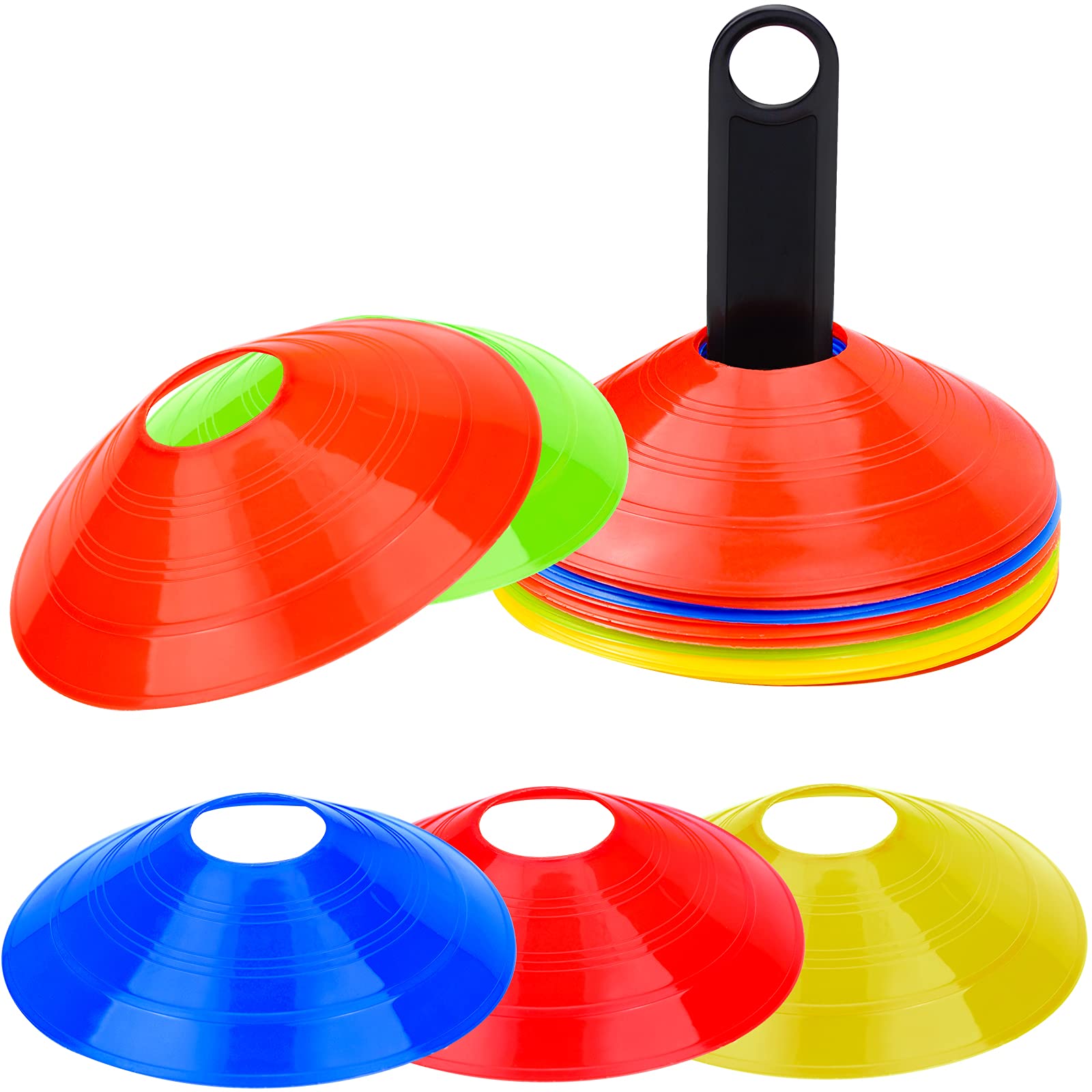 TDDL 20 Pcs Marker Saucer Cones Disc Mini Training Cones Sport Agility Safety Football Training Accessories with Carry Handle and Net Bag for Football Game, Athletics UVM, Field Markers