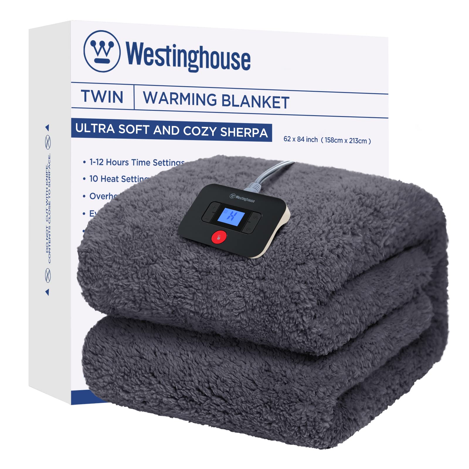 Photo 1 of Westinghouse Electric Blanket Twin Size, Soft Plush Sherpa Heated Blanket with 10 Heating Levels & 1-12 Hours Auto-Off, Machine Washable, 62x84 inches, Darkgrey