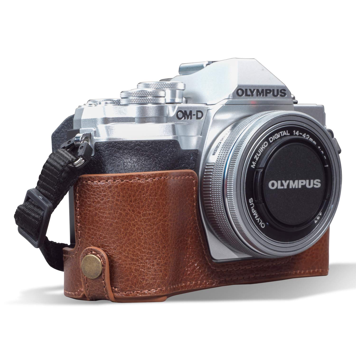 MegaGear MG1935 Ever Ready Genuine Leather Camera Half Case compatible with Olympus OM-D E-M10 Mark IV - Brown