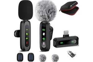 ABYLFE Wireless Lavalier Microphone for iPhone Android Plug-Play,2 Pack Mini Microphone Professional Noise Reduction Recording Clip Mic for Creator Vlog Creator (All iPhones & Androids (USB-C + Lightning))