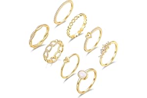 PLOMFOV 14K Gold/Silver Plate Stacking Rings Set for Women CZ Heart Simple Cute Stackable Rings Dainty Trendy Gold Statement Rings Plain Band Size 4-11