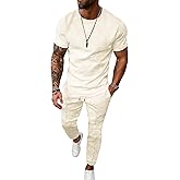 UOUA Mens 2 Piece Sweatsuit Set Short Sleeve Sweatshirt Jogging Sweatpants Tracksuits Outfits