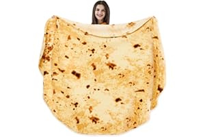 Vessia Burritos Tortilla Blanket Throw Size(Yellow,71 inches), Giant Realistic Funny Food Throw for Adults and Kids, 300 GSM Double Sided Soft Novelty Round Taco Blanket