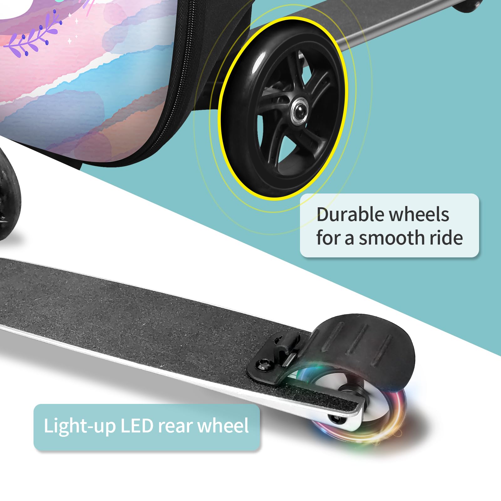 ALVOD Scooter Suitcase for Kids - Scooter Luggage for Kids Lightweight Suitcases with LED Light Wheels