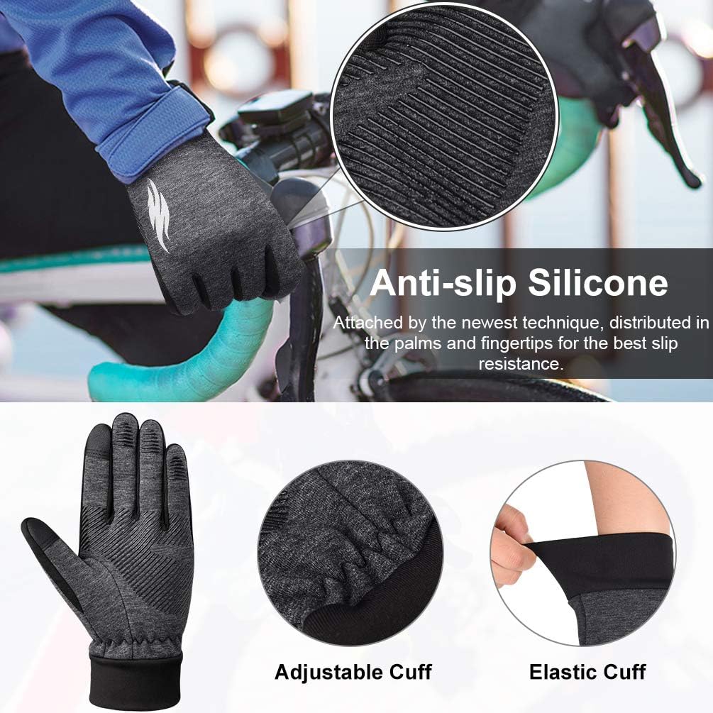Reflective Sports Gloves Full Finger Winter Gloves Touch Screen Function Warm Running Gloves with Palm Pocket Design: Clothing