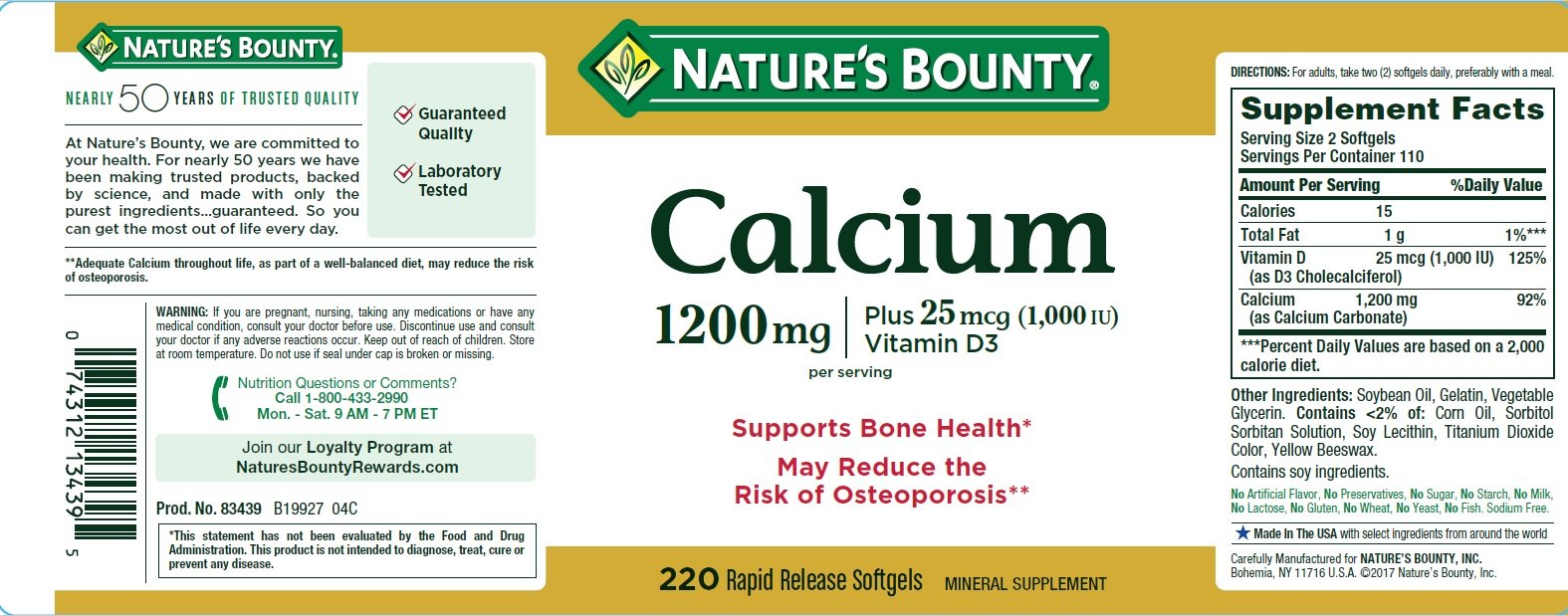 Nature's Bounty Calcium Carbonate Pills and Vitamin D3 Mineral