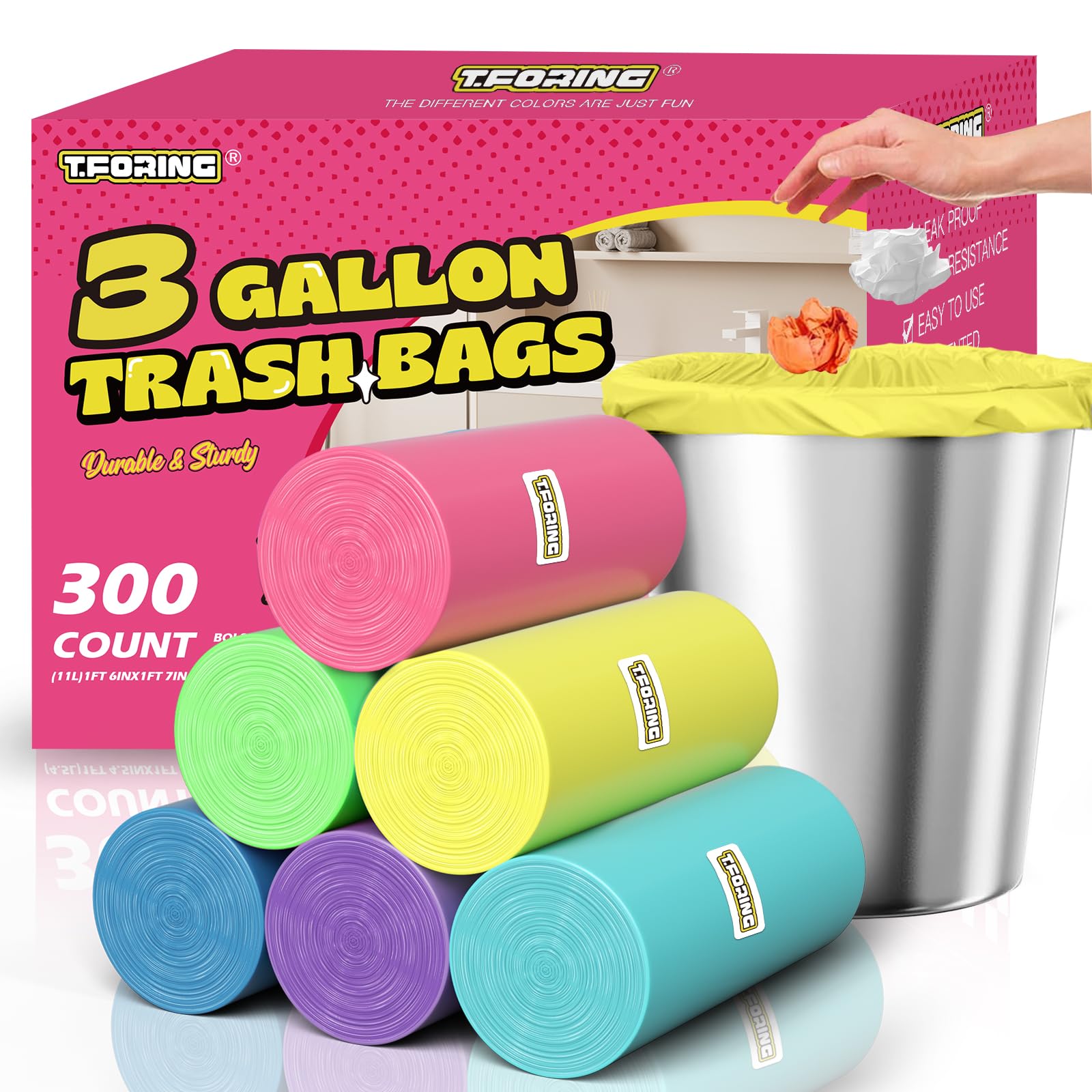 Photo 1 of *INCOMPLETE** T.FORING 3 Gallon Trash Bags - 12 Liter Colored Small Garbage Bags Unscented Wastebasket Liners Heavy Duty & Leakproof Mini Can Liners for Bathroom Toilet Home Office