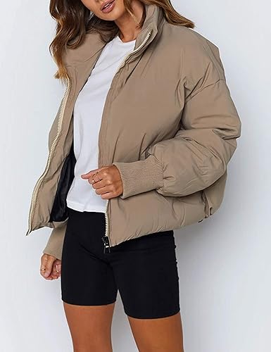 UANEO Puffer Jacket Womens Oversized Cropped Puffy Quilted Winter