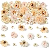 GAATEEK Artificial Flower Heads Combo - Champagne Silk Dahlia & Roses Fake Flowers for Wedding, Party, Graduation Cap DIY, Cake Decoration, Table Centerpieces, Home Decor