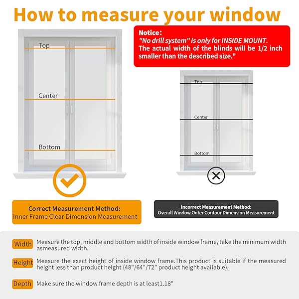 AURILOFT NO TOOLS NO DRILL CORDLESS MINI BLINDS 28″ WX 48″ H, 1″ L-SHAPED BLADES, HORIZONTAL VINYL BLINDS FOR INDOOR WINDOWS, WHITE