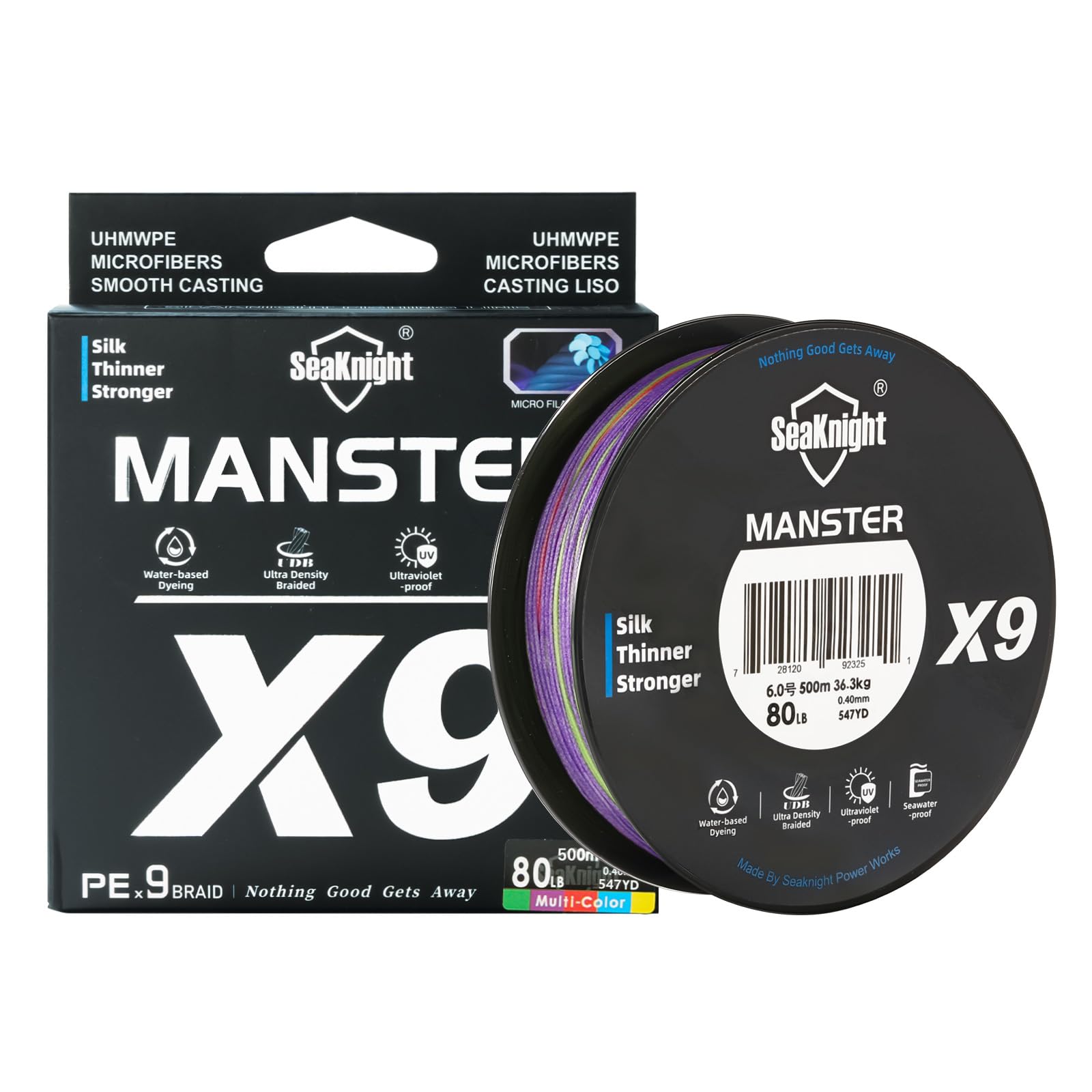 Seaknight X9 9 Strands Braided Lines 300M Smooth PE Braid Multifilament Wire Carp Fishing Lines Double Coating UV-proof Saltwater-proof Fishing Line for Sea Fishing 17-80LB