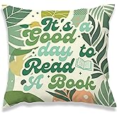 MNASAIOO It's A Good Day to Read A Book Classroom Decorative Throw Pillow Covers, Reading Green Plants Leaf Pillows Covers for Kids, Boho Pillow Decor for Library Reading Nook Corner Couch 18x18in