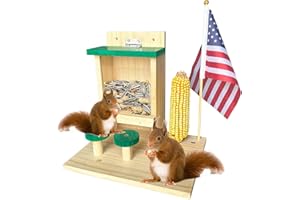 Whesamy Wooden Squirrel Feeder The Nut Bar with Stools, Squirrel Picnic Table Feeders for Outside with Corn Cobs Holder, Green Cover Squirrel Feeding Stations Chipmunk House Box for Tree Patio