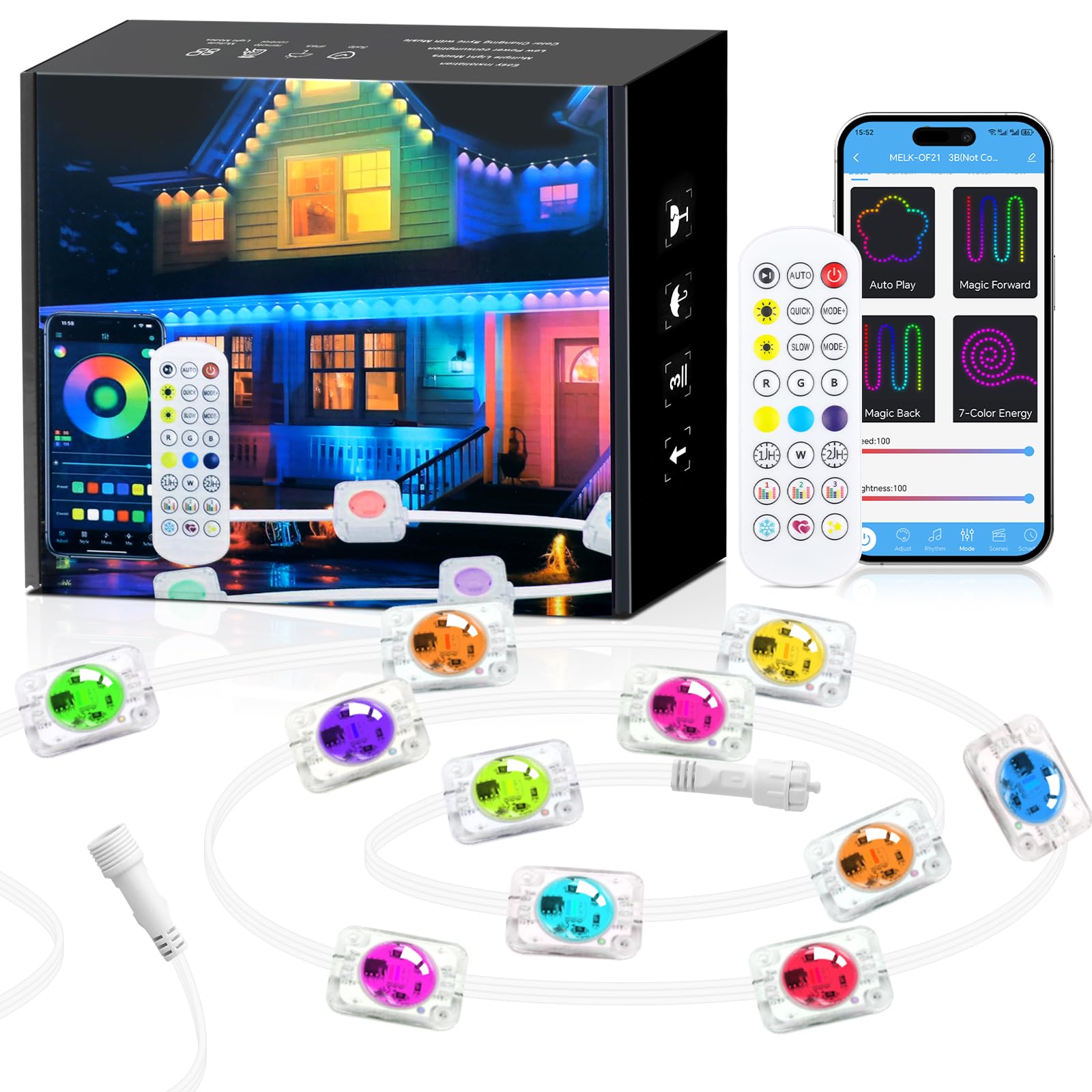 Photo 1 of 150FT Permanent Outdoor Lights for House, 24V RGB+IC Smart Outside Lights with 221 Modes, App & Remote Control, IP68 Waterproof, Year-Round Roof & Eaves Lighting for Christmas, Holidays (150FT)