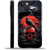 DJSOK Compatible with iPhone 13/14 Case Scratch Resistant Shockproof Protective Case，Red Skull Crow