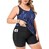 SOTHEA Women's Plus Size Tankini Swimsuits Modest Two Piece Bathing Suits with Pockets Boy Shorts for Tummy Control 2025