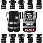 Safekim Custom Safety Vest with Logo, High Visibility Reflective Personalized Vest with Pockets for Men Women Construction