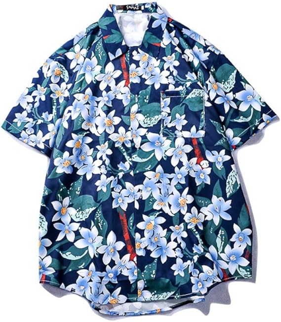 Amazon Co Jp アロハシャツ メンズ 大きいサイズ 半袖シャツ レーヨン ボタニカル 花柄 快適な ビーチ リゾート 海 カジュアル 父の日ギフト ネイビー M 服 ファッション小物
