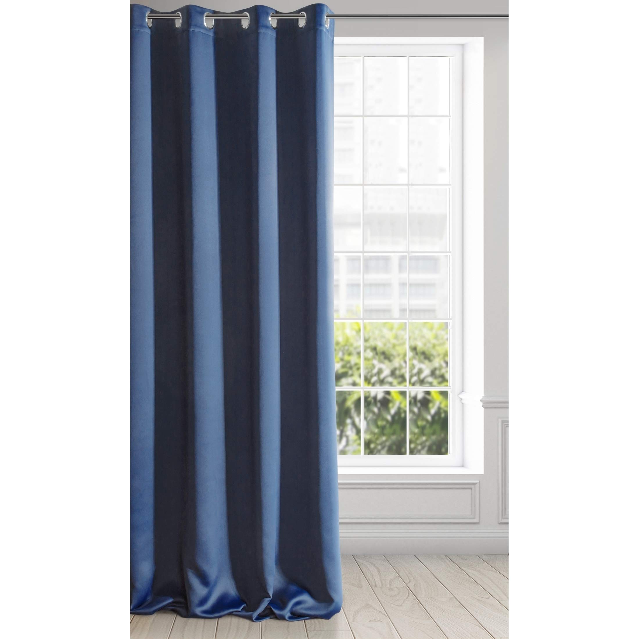 Eurofirany Extra Long Blackout Curtain-1 Unit Eyelets, Light Blocking Darkening Bedroom Living Room, Satin, Dark Blue, W53 x L98