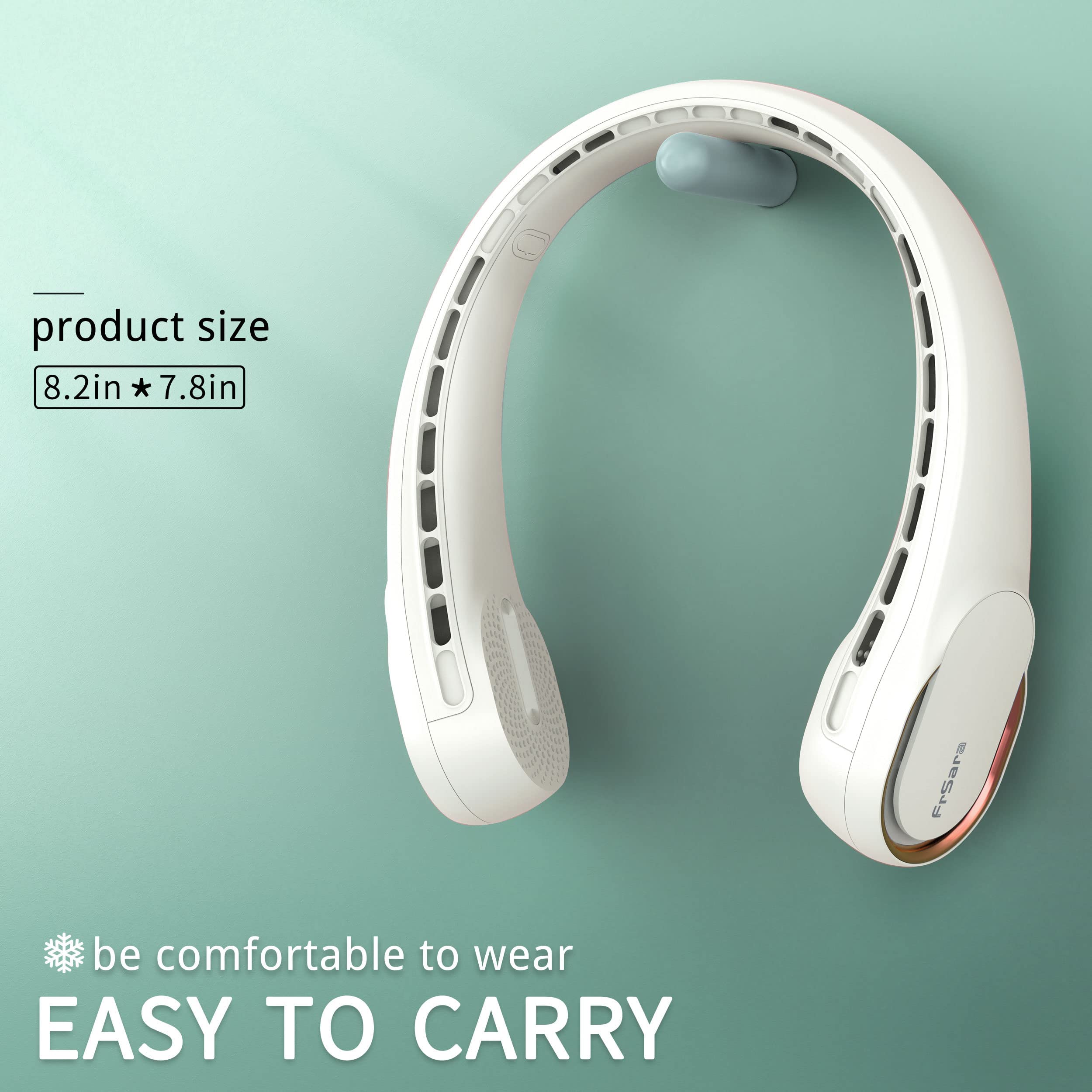 FrSara Neck Fan, Portable Personal Fan Strong Wind, 5200mAh, Air Volume,360° Cooling, No Hair Twisting, Air Volume On 2 Sides, Non-Slip, Quick Charge, Long Use Time, Birthday Gift for Women, Dad, Men