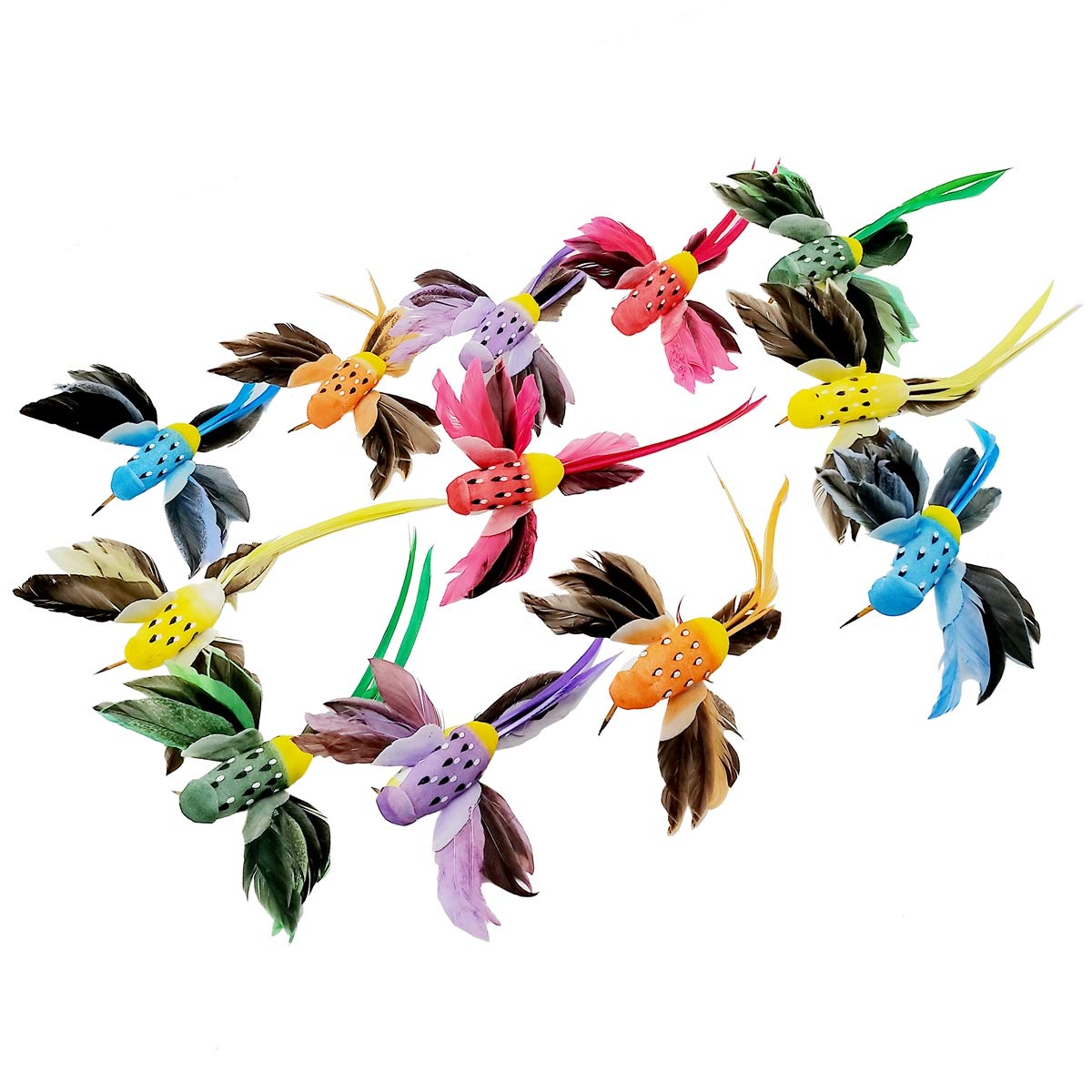 LWINGFLYER 12PCS Artificial Bird Decoration Hummingbird Foam Feathers with Clips Suitable for Handicrafts Christmas Garden Tree Wedding Decoration