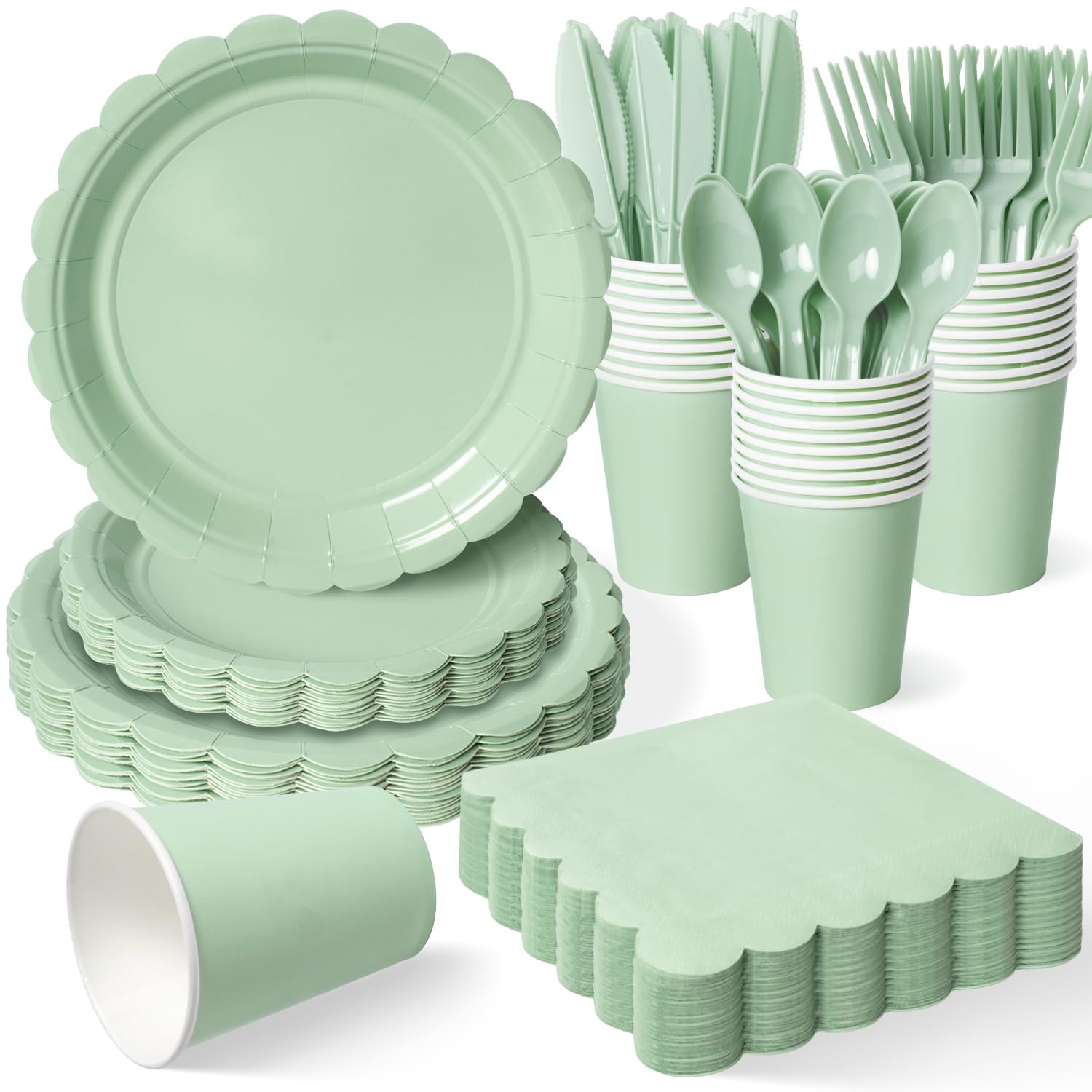 Vyntra 350 PCS Sage Green Party Plates Set, Disposable Paper Plates 9 ...