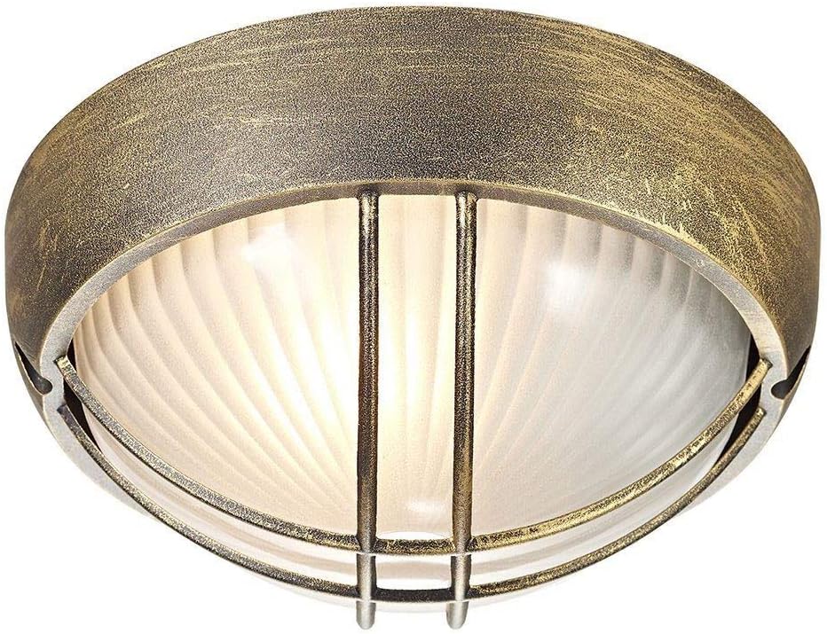 Black/Gold Die Cast Aluminium Outdoor Circular Bulkhead Porch or Wall Light by Happy Homewares