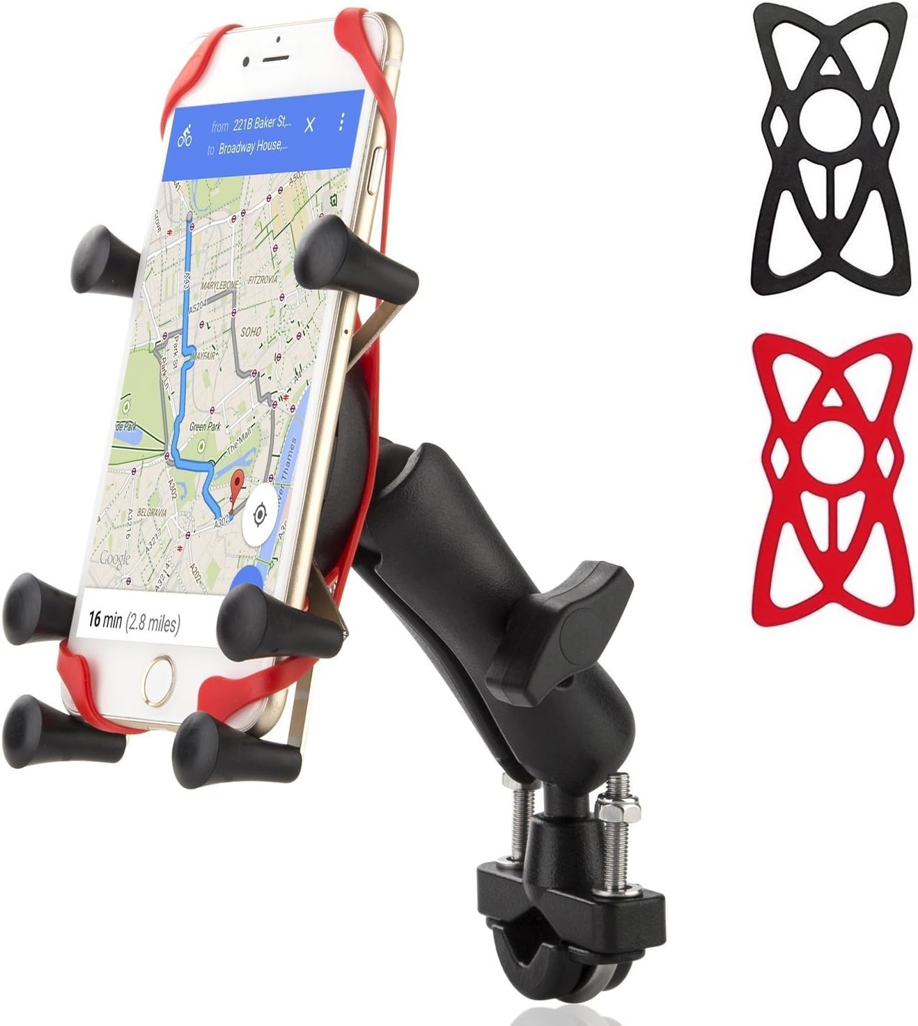 Xroam adjustable mobile phone holder for bicycles and motorcycles, suitable for iPhone 7, 7 Plus, 6, 6Plus, 5S Samsung Galaxy S8, S7, S7 edge, S6, S5, S4, Note 5, Note 4, Note Edge