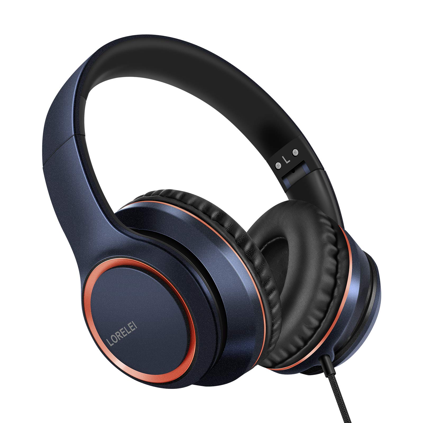 Photo 1 of LORELEI X8 Over-Ear Wired Headphones with Microphone with 1.45m-Tangle-Free Nylon Line&3.5mm Plug,Lightweight Foldable & Portable Headphones for Smartphone,Tablet,Computer,Mp3/4(Dark Blue)
