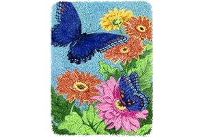 Yjunue Butterfly Floral Latch Hook Kits for Adults, DIY Crochet Yarn Rugs Hooking Craft Kit with Color Preprinted Pattern Design for Adults and Beginners(Butterfly, 20 x 15in)