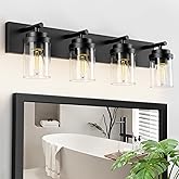 IZORRO Bathroom Vanity Light Fixture, 4-Light 27.5 Inch Matte Black Bathroom Light Fixtures Over Mirror, with Clear Glass Sha