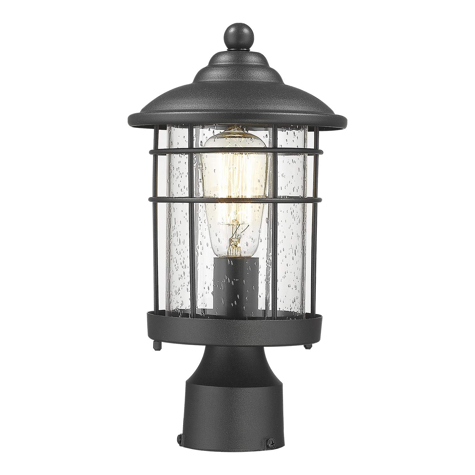 Photo 1 of Emliviar 13 Inch Outdoor Post Light Waterproof Modern Lamp Post Lantern - Black Finish with Seeded Glass, 1803CW2-P-R