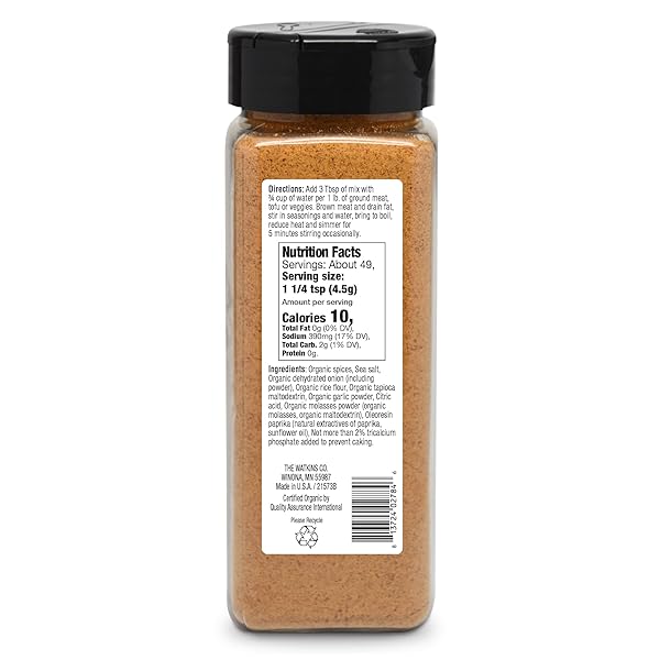 WATKINS ORGANIC TACO SEASONING, 7.7 OZ, 1-PACK